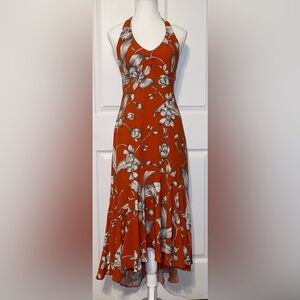 Orange print halter dress